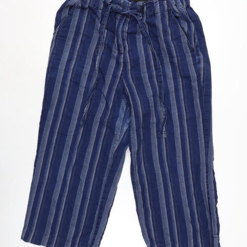 Nexrt Womens Blue Striped Cotton Trousers Size 14 L23 in Regular Zip