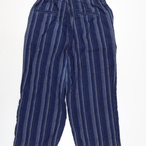 Nexrt Womens Blue Striped Cotton Trousers Size 14 L23 in Regular Zip