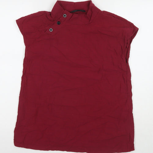 Celmia Womens Red Cotton Basic Button-Up Size L Round Neck