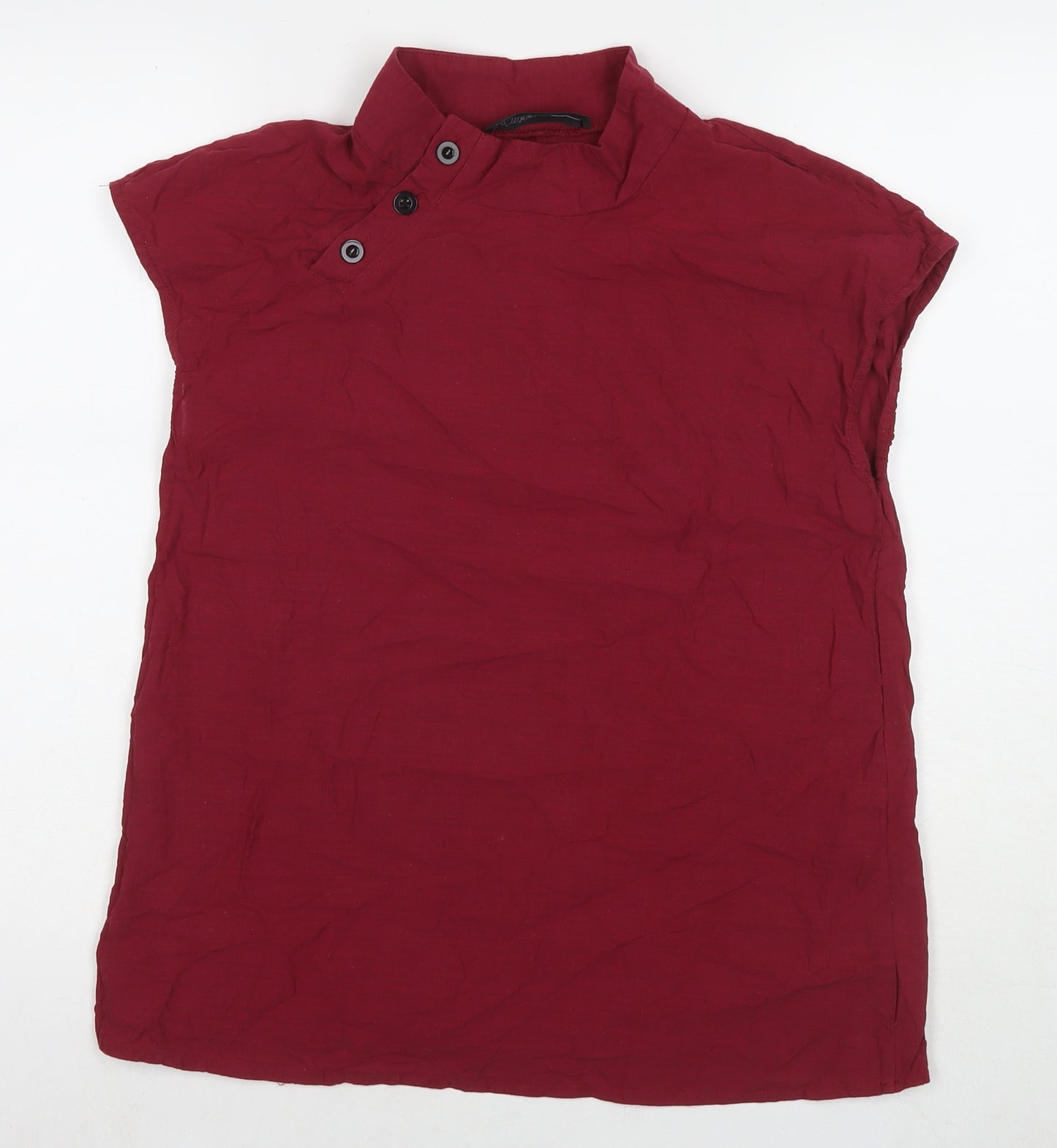 Celmia Womens Red Cotton Basic Button-Up Size L Round Neck