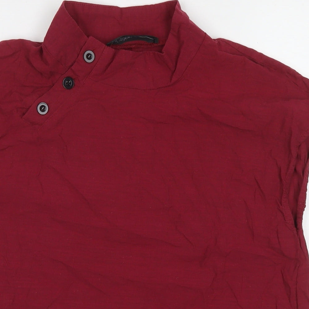 Celmia Womens Red Cotton Basic Button-Up Size L Round Neck