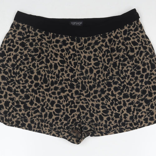 Topshop Womens Brown Animal Print Polyester Hot Pants Shorts Size 14 L3 in Regular Button