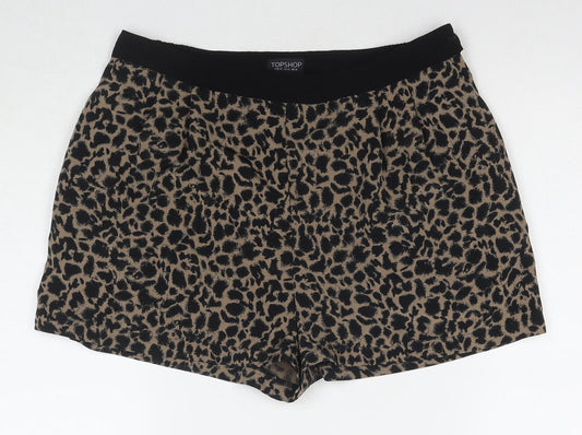 Topshop Womens Brown Animal Print Polyester Hot Pants Shorts Size 14 L3 in Regular Button