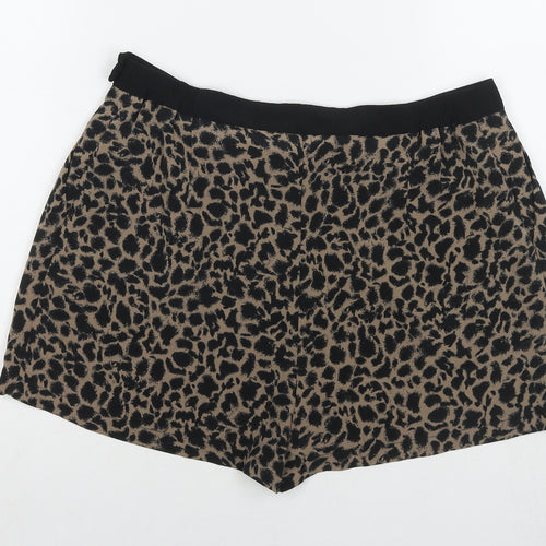 Topshop Womens Brown Animal Print Polyester Hot Pants Shorts Size 14 L3 in Regular Button