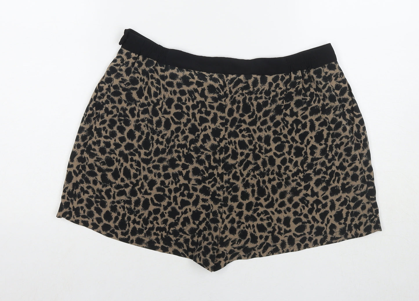 Topshop Womens Brown Animal Print Polyester Hot Pants Shorts Size 14 L3 in Regular Button