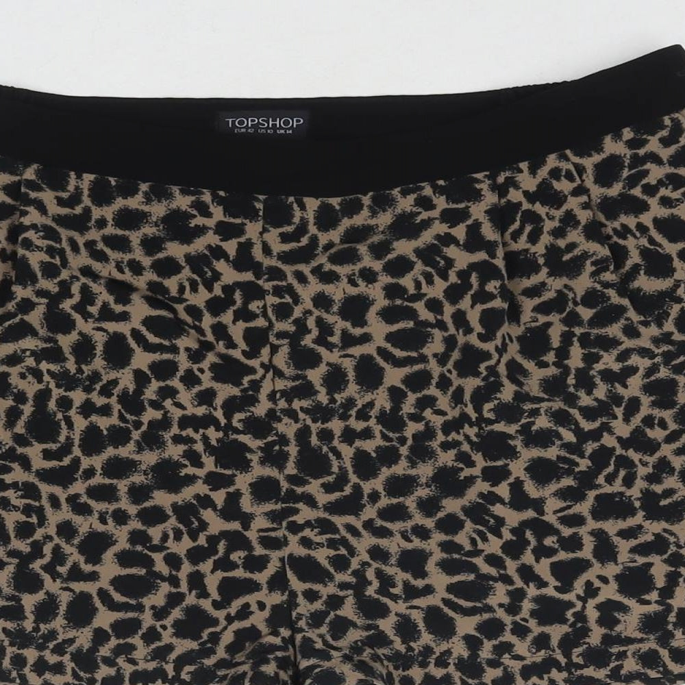 Topshop Womens Brown Animal Print Polyester Hot Pants Shorts Size 14 L3 in Regular Button