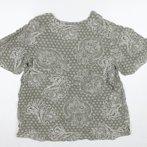 Marks and Spencer Womens Grey Floral Viscose Basic Blouse Size 10 V-Neck