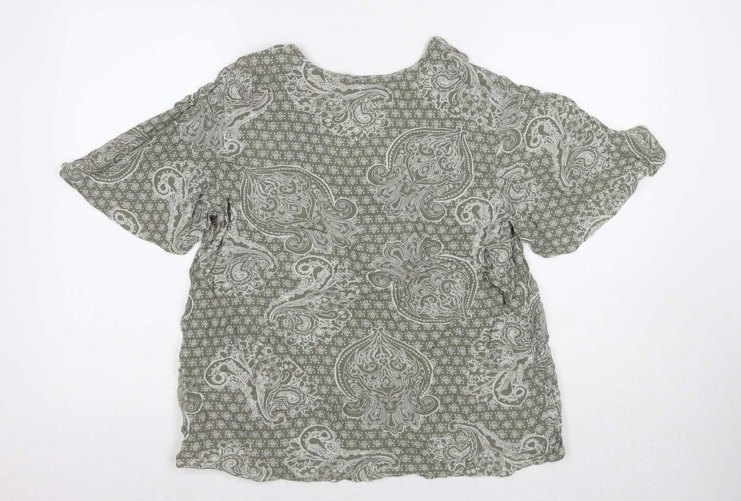 Marks and Spencer Womens Grey Floral Viscose Basic Blouse Size 10 V-Neck