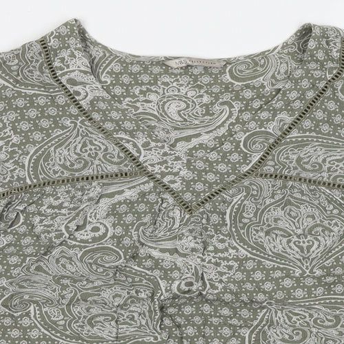 Marks and Spencer Womens Grey Floral Viscose Basic Blouse Size 10 V-Neck