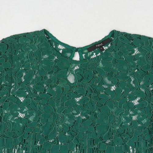 NEXT Womens Green Viscose Basic Blouse Size 12 Round Neck