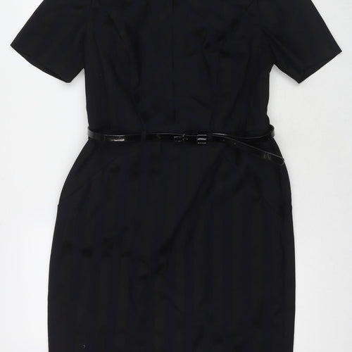 Marks and Spencer Womens Black Polyester A-Line Size 14 Collared Zip