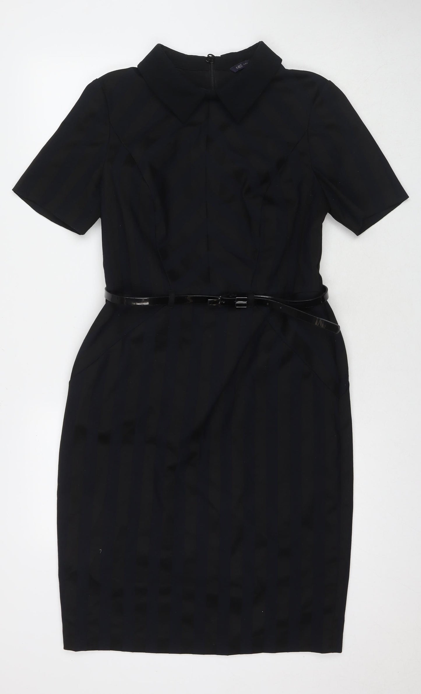 Marks and Spencer Womens Black Polyester A-Line Size 14 Collared Zip