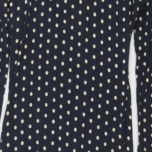 Laura Ashley Womens Blue Polka Dot Viscose A-Line Size 14 V-Neck Pullover