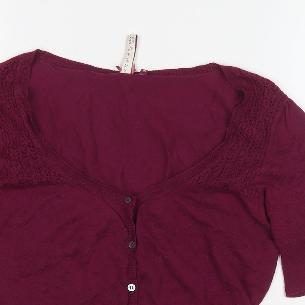 White Stuff Womens Purple V-Neck Cotton Cardigan Jumper Size 12