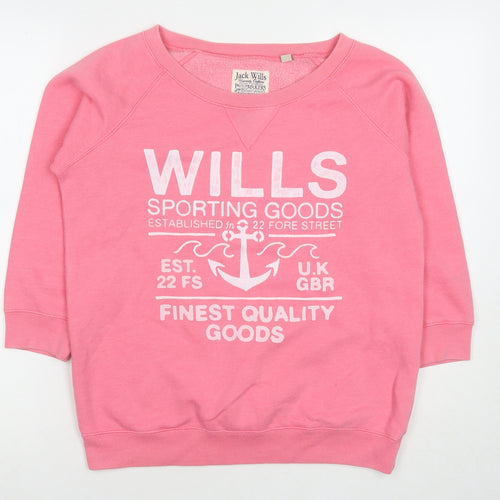 Jack Wills Womens Pink Cotton Pullover Sweatshirt Size 12 Pullover - Logo