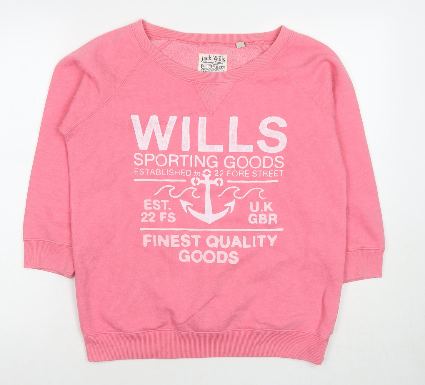 Jack Wills Womens Pink Cotton Pullover Sweatshirt Size 12 Pullover - Logo