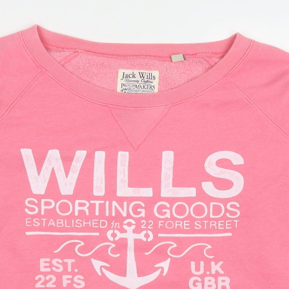 Jack Wills Womens Pink Cotton Pullover Sweatshirt Size 12 Pullover - Logo