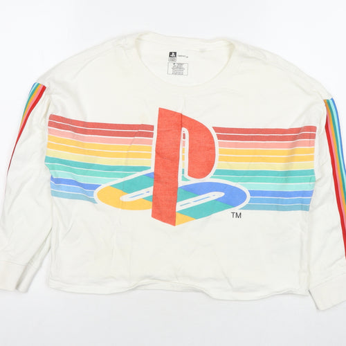 PlayStation Girls White Striped Cotton Pullover Sweatshirt Size 13 Years Pullover - Logo