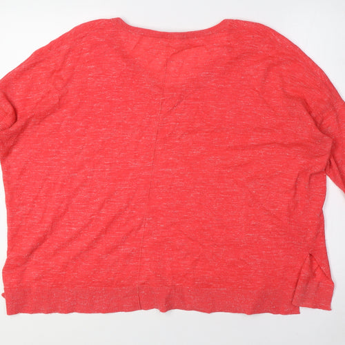 Whistles Womens Orange V-Neck Polyester Pullover Jumper Size L - Flecked