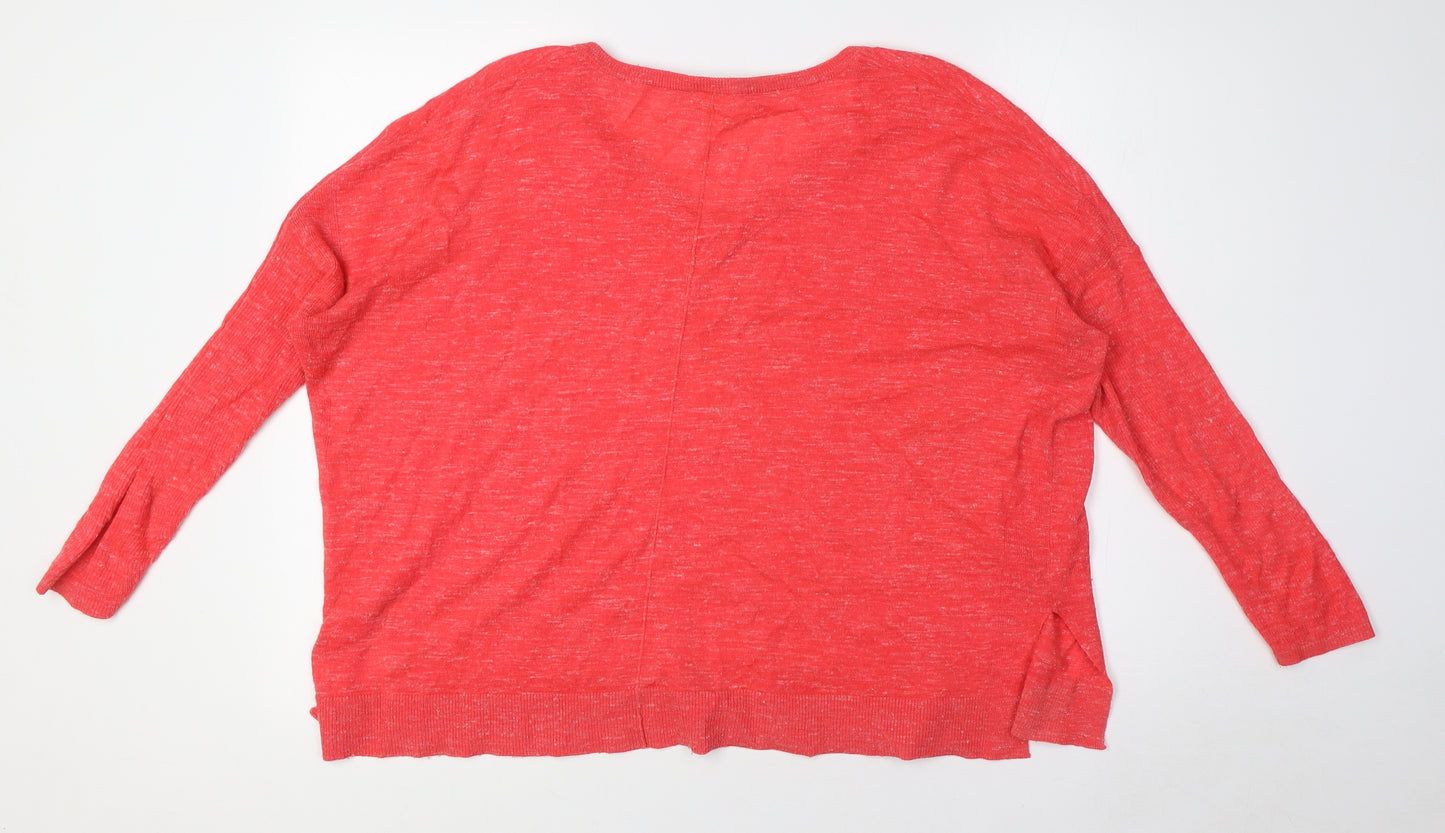 Whistles Womens Orange V-Neck Polyester Pullover Jumper Size L - Flecked