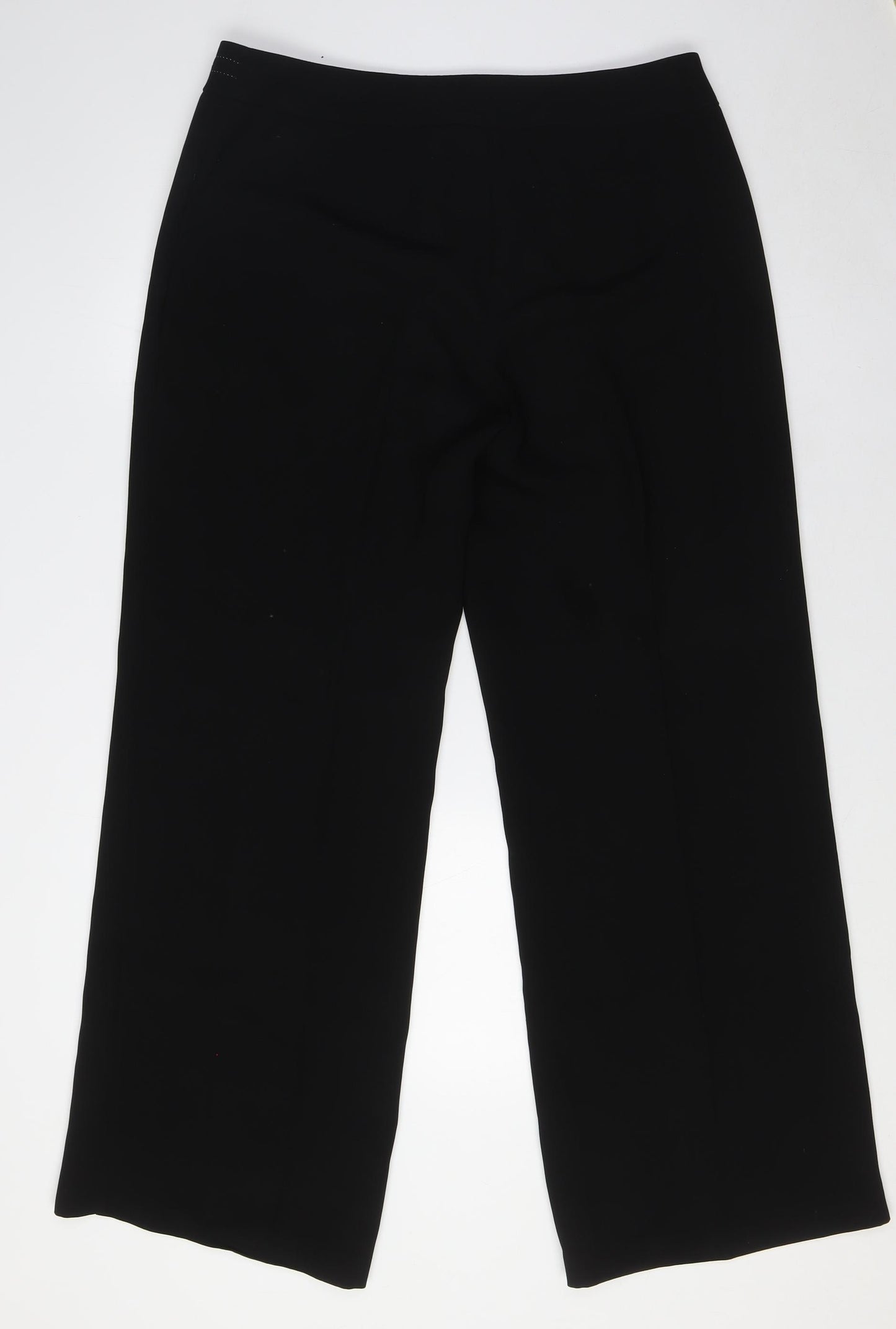 Marks and Spencer Womens Black Polyester Trousers Size 14 L31 in Regular Zip