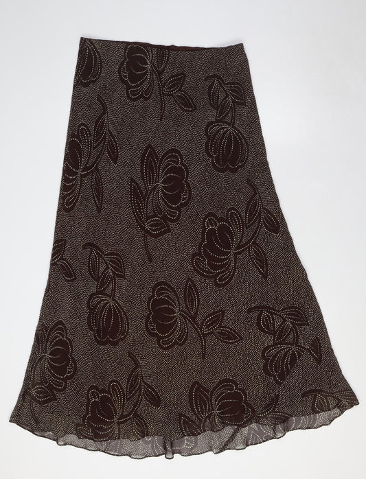 Alex&Co Womens Brown Floral Polyester A-Line Skirt Size 14 - Elasticated Waist