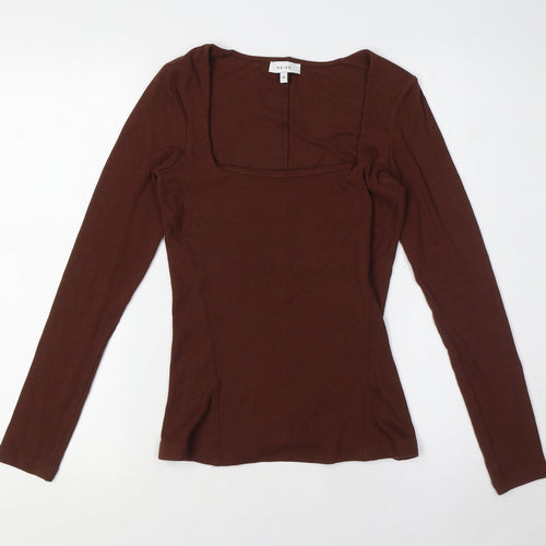 Reiss Womens Brown Polyester Basic T-Shirt Size XS Square Neck - Ribbed