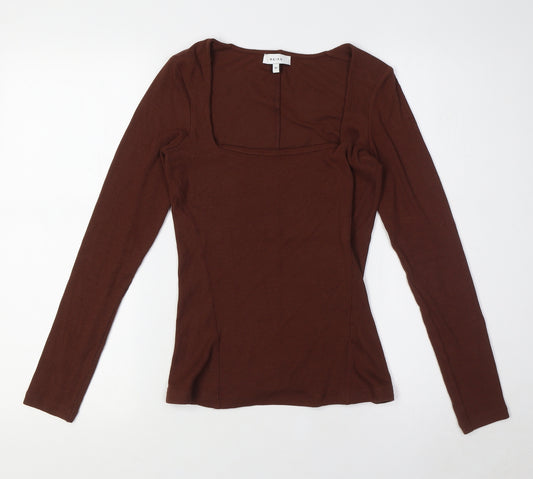 Reiss Womens Brown Polyester Basic T-Shirt Size XS Square Neck - Ribbed