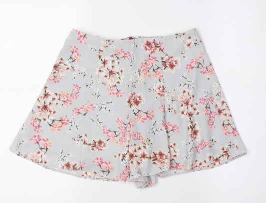 Miss Selfridge Womens Grey Floral Polyester Basic Shorts Size 8 L3 in Regular Zip