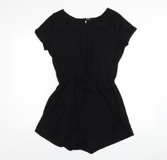 H&M Womens Black Polyester Playsuit One-Piece Size M Snap