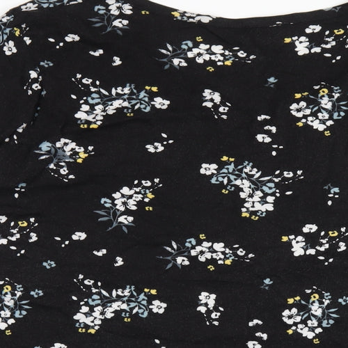 Yours Womens Black Floral Cotton Basic T-Shirt Size 22 V-Neck