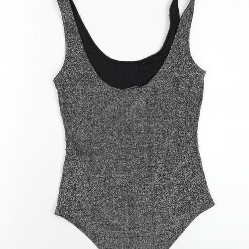 Zara Womens Silver Polyester Bodysuit One-Piece Size S Snap