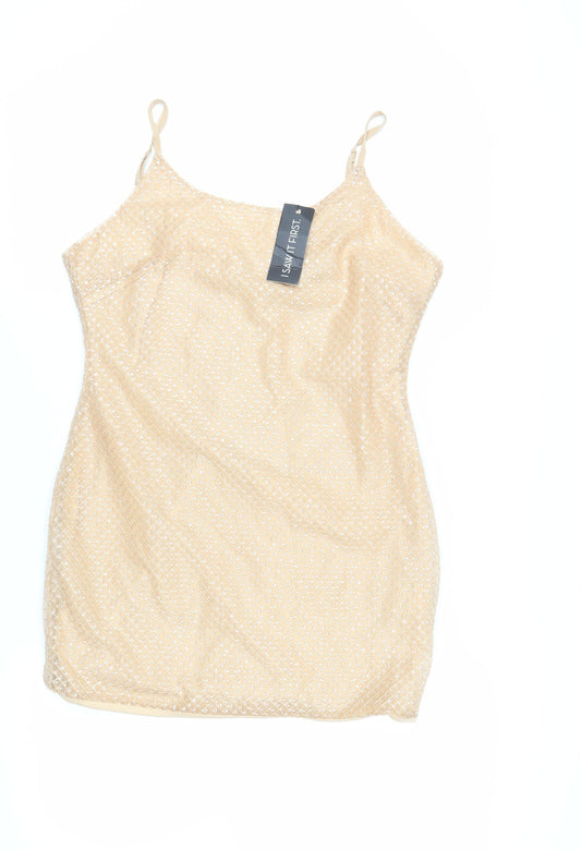 I SAW IT FIRST Womens Beige Polyester Mini Size 14 Round Neck Zip - Sequins