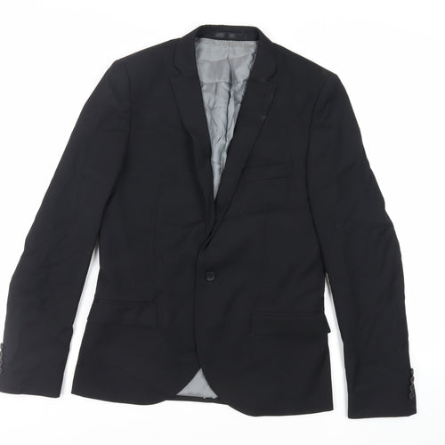 Topman Mens Black Polyester Jacket Suit Jacket Size 38 Regular