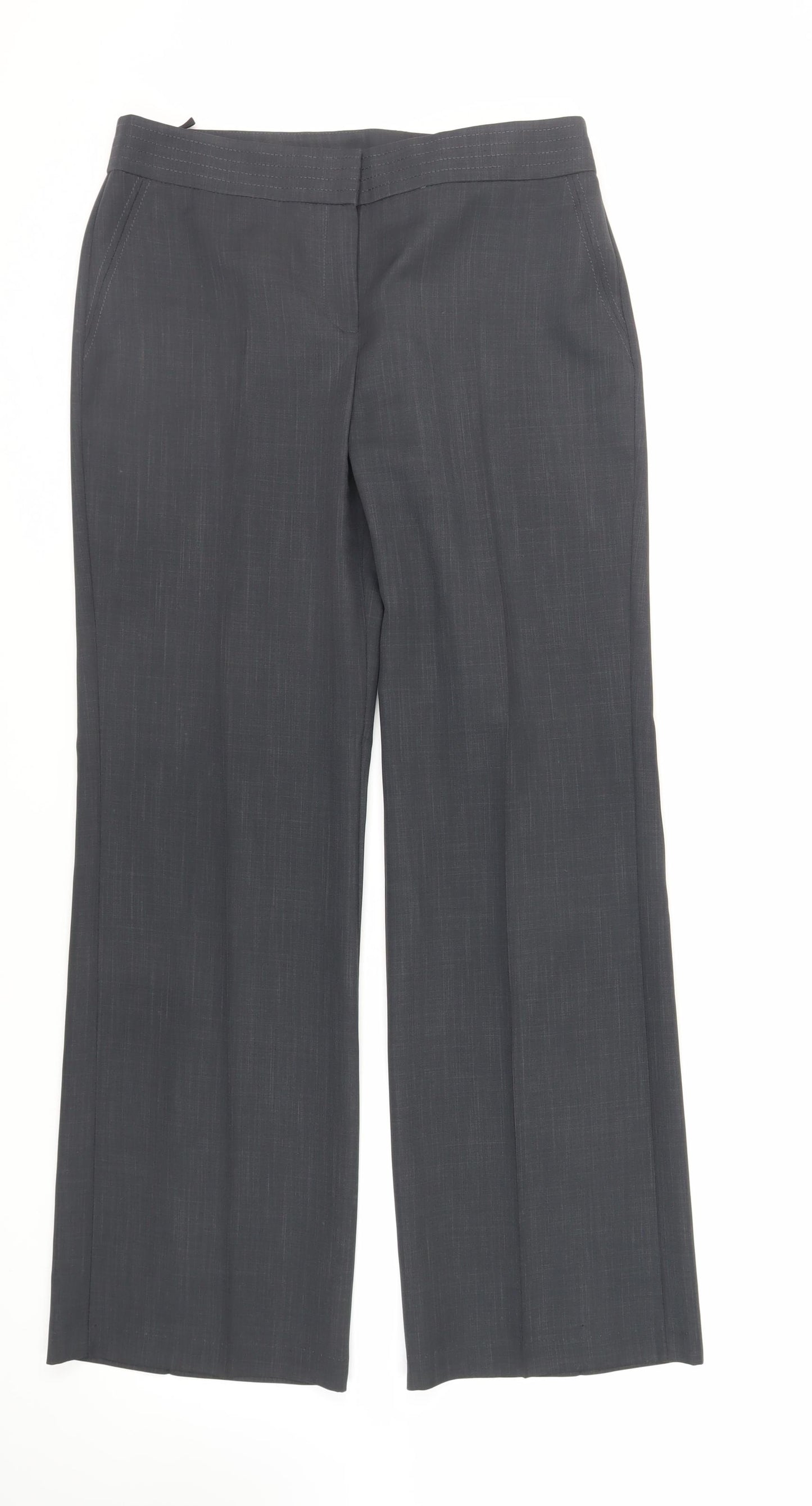 Marks and Spencer Womens Grey Polyester Dress Pants Trousers Size 14 L32 in Regular Zip