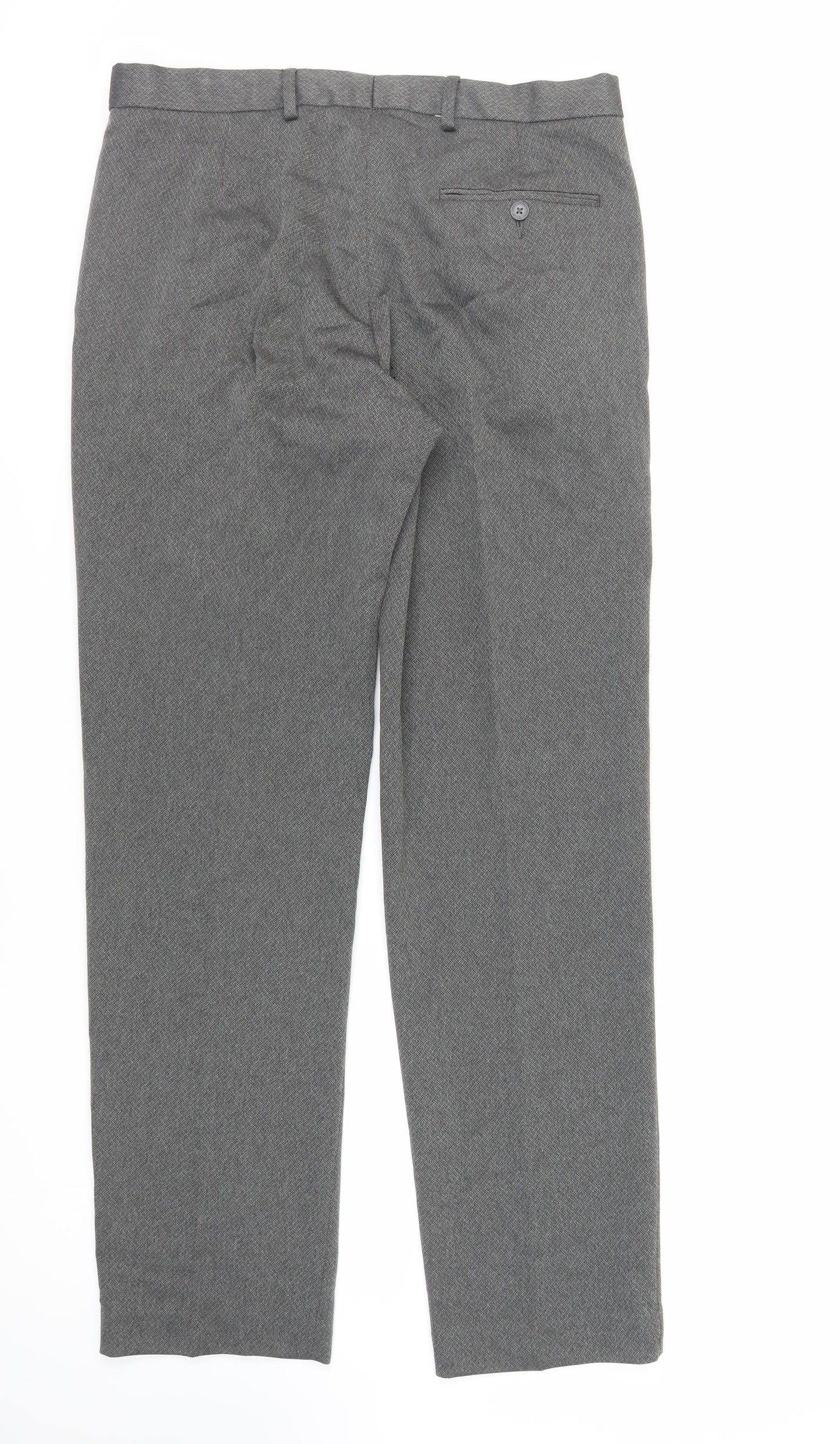 Marks and Spencer Mens Grey Polyester Dress Pants Trousers Size 34 in L33 in Regular Zip