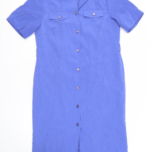 Daxon Womens Blue Polyester Shirt Dress Size 14 Collared Button