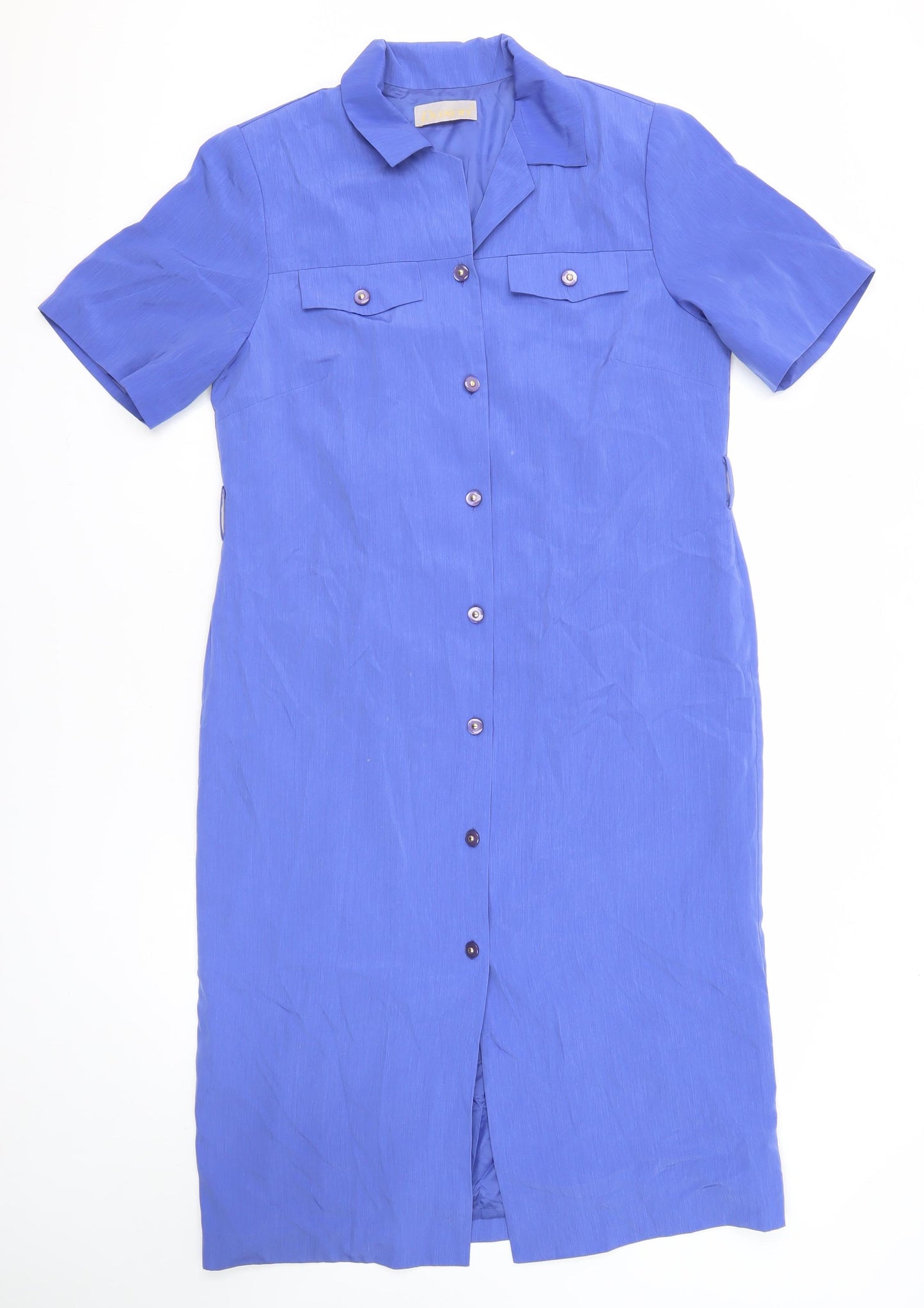 Daxon Womens Blue Polyester Shirt Dress Size 14 Collared Button