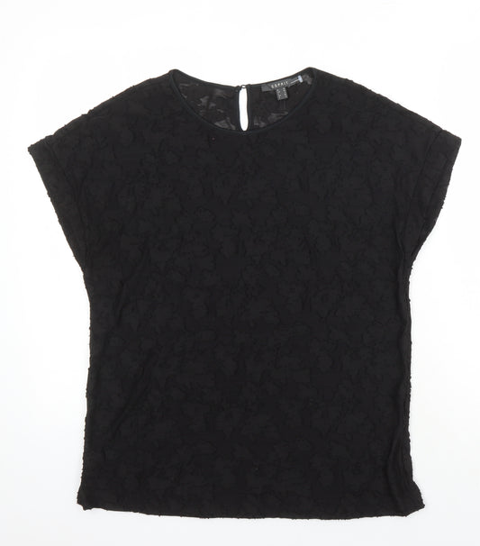 Esprit Womens Black Polyester Tunic Blouse Size L Round Neck