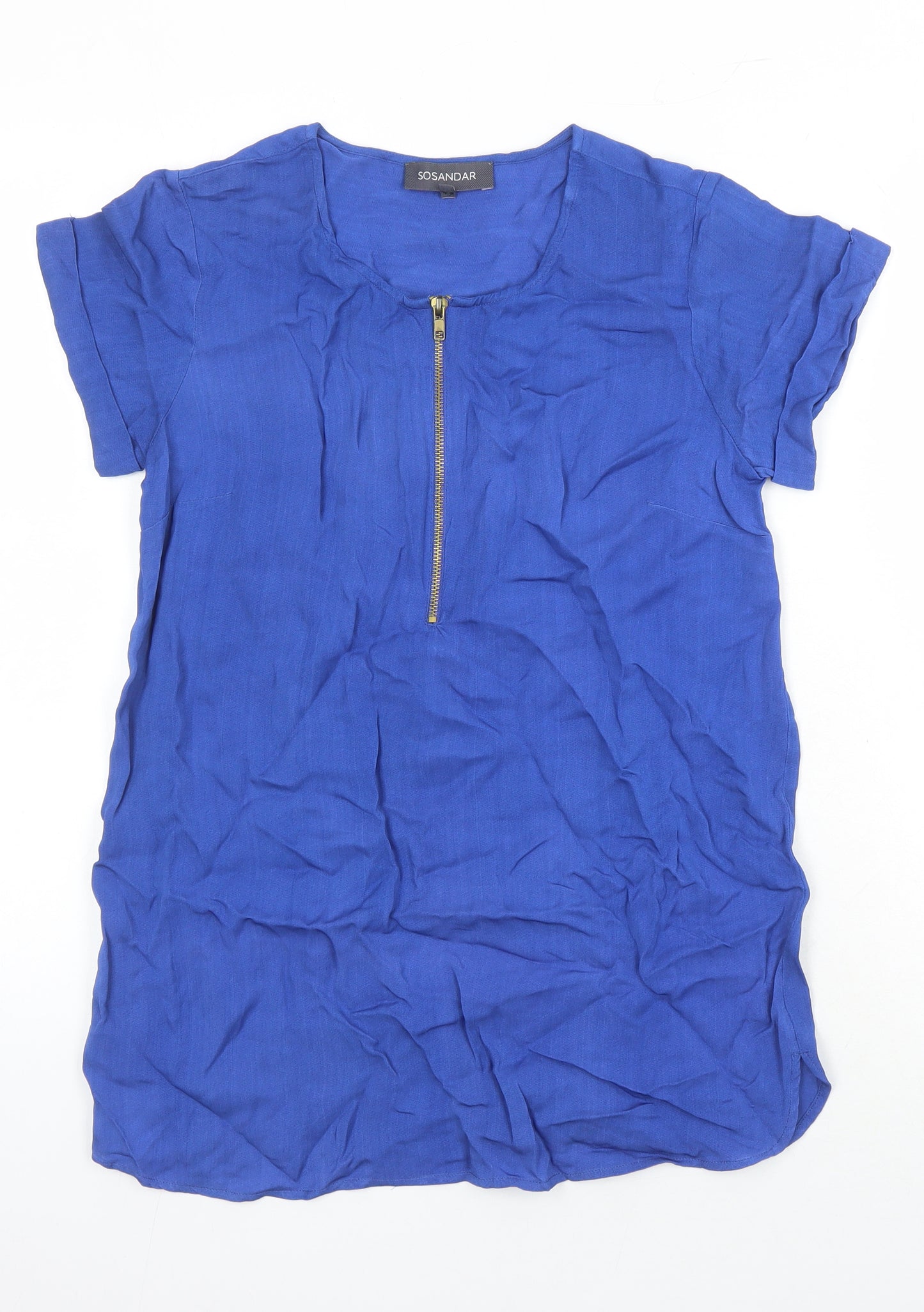 Sosandar Womens Blue Polyester Blend Tunic Blouse Size 10 Round Neck