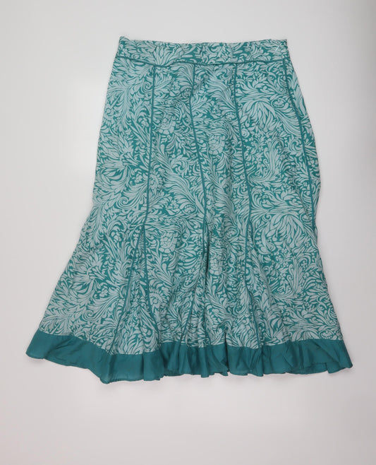 Lakeland Womens Green Geometric Silk A-Line Skirt Size 14 Zip