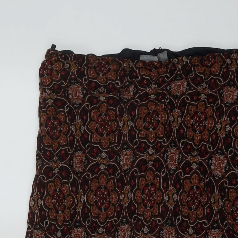 Wallis Womens Brown Geometric Viscose A-Line Skirt Size 18