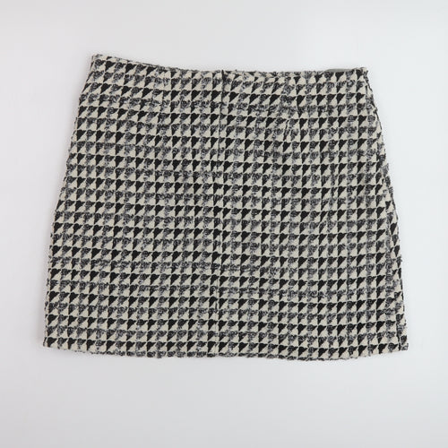 Dorothy Perkins Womens Beige Geometric Polyester Mini Skirt Size 14 Zip