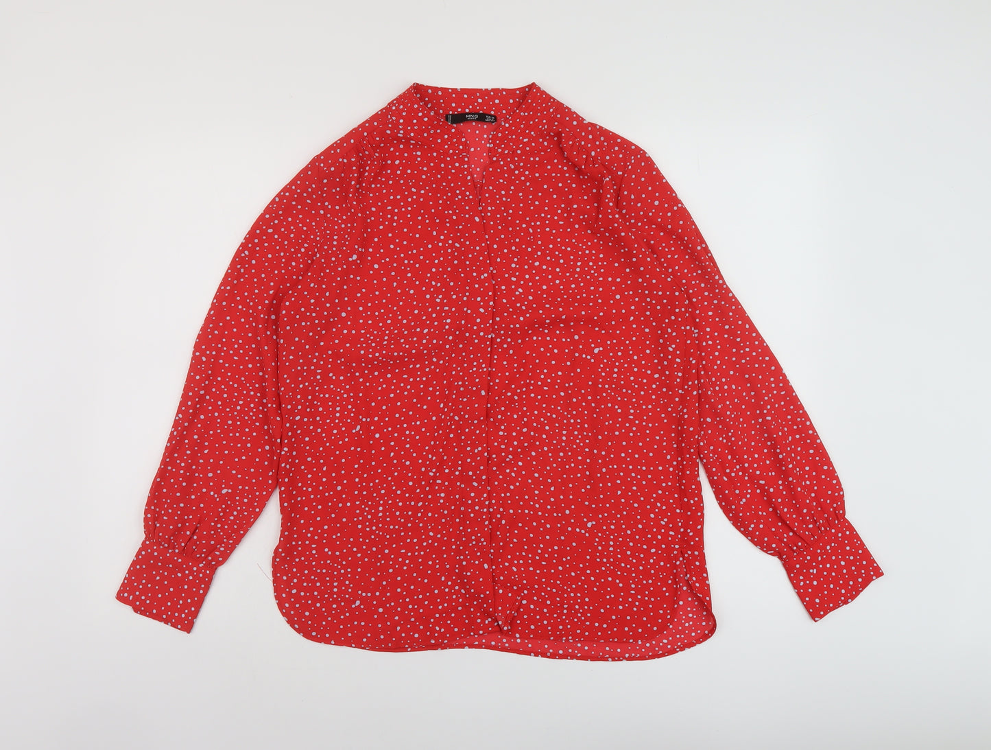 Mango Womens Red Polka Dot Polyester Basic Blouse Size XS V-Neck