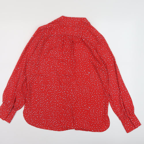 Mango Womens Red Polka Dot Polyester Basic Blouse Size XS V-Neck