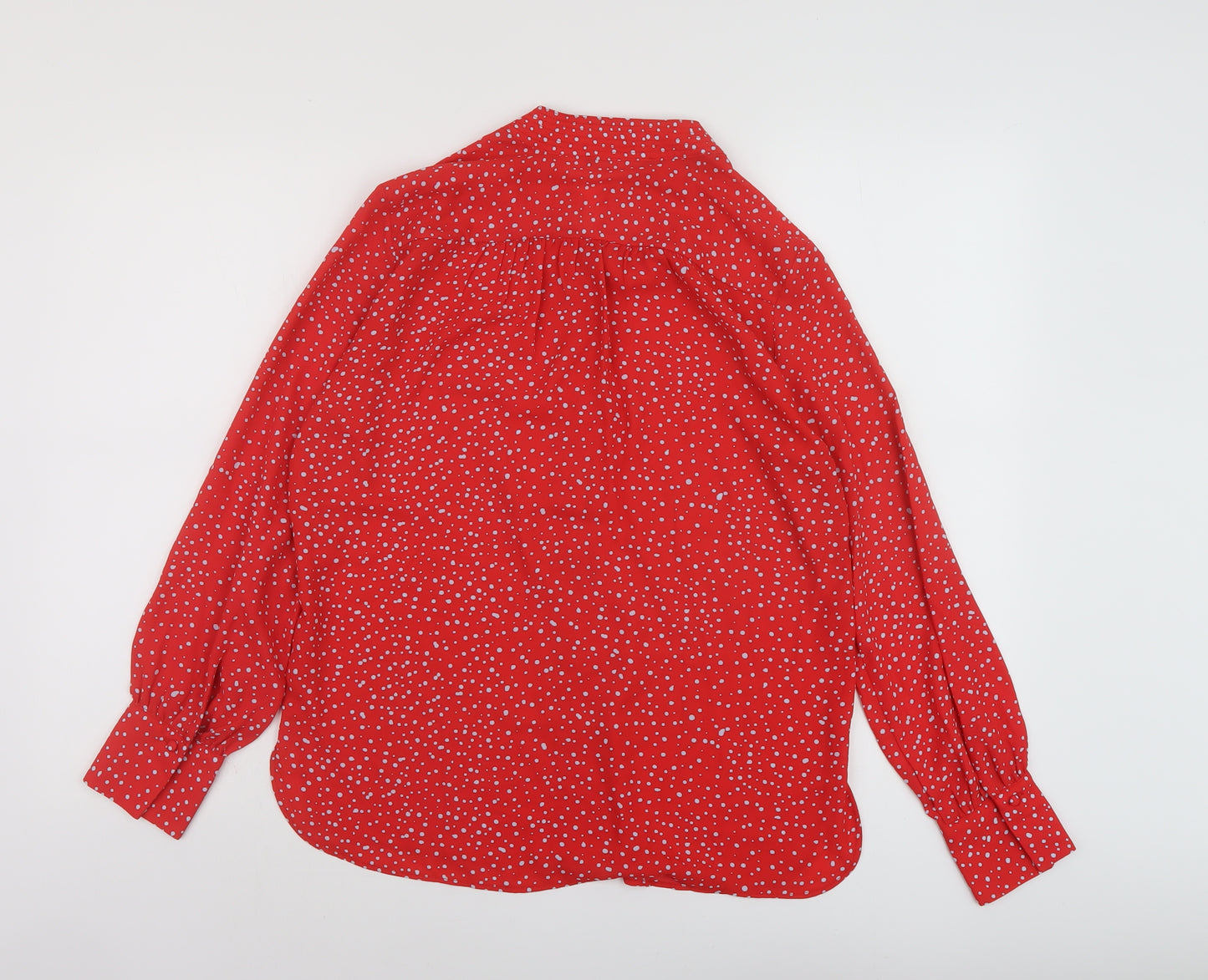 Mango Womens Red Polka Dot Polyester Basic Blouse Size XS V-Neck