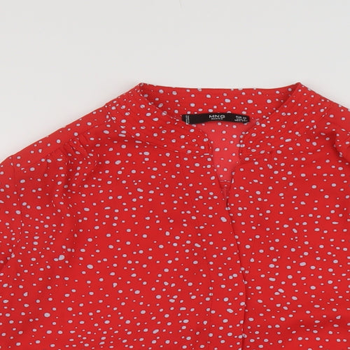 Mango Womens Red Polka Dot Polyester Basic Blouse Size XS V-Neck