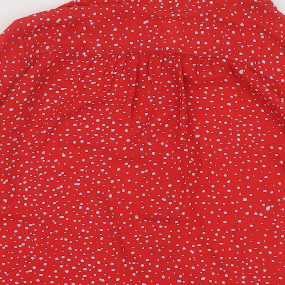 Mango Womens Red Polka Dot Polyester Basic Blouse Size XS V-Neck