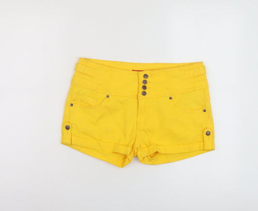 Blinq Womens Yellow Cotton Hot Pants Shorts Size 14 L3 in Regular Button