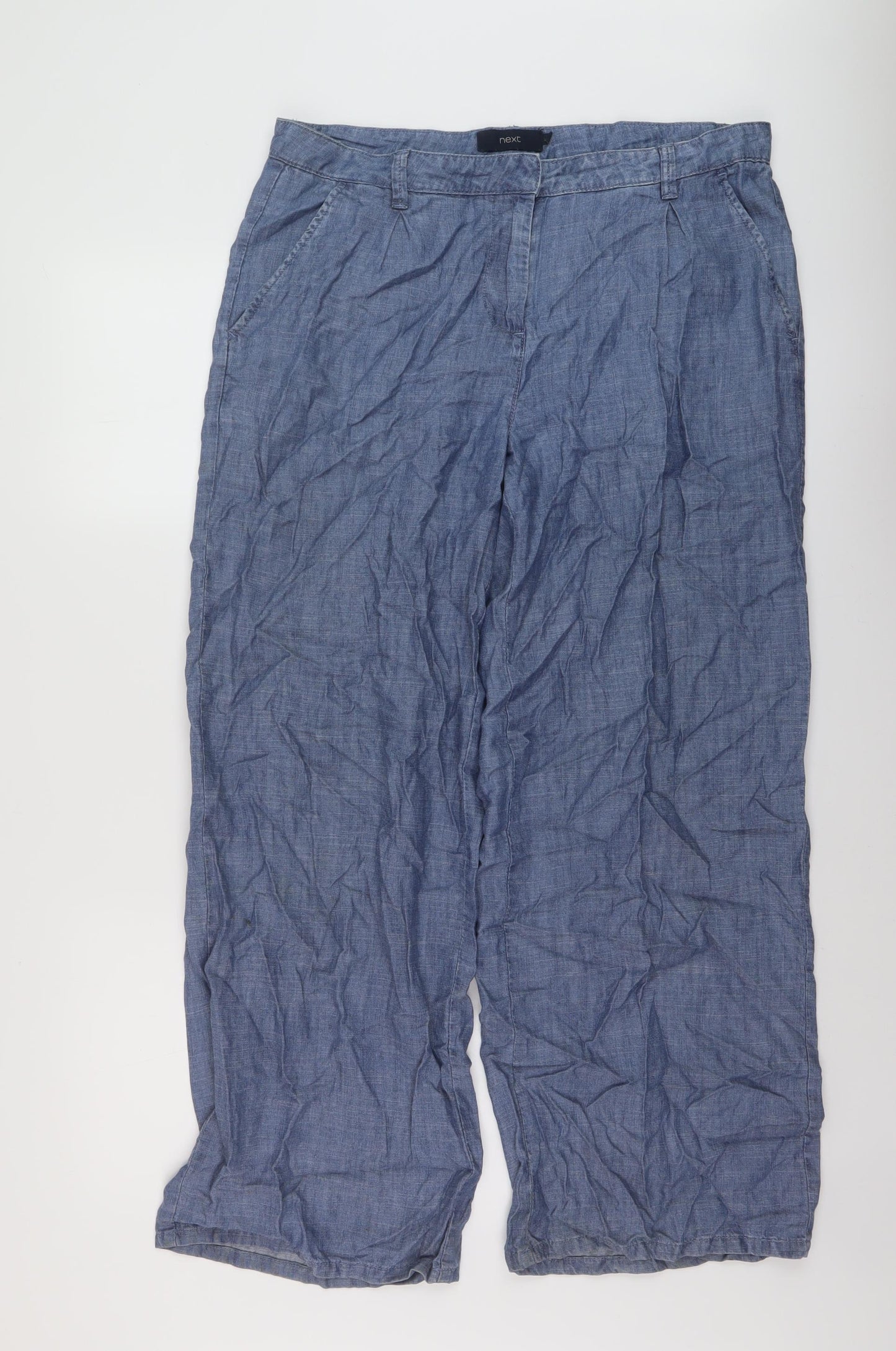 NEXT Womens Blue Lyocell Trousers Size 14 L29 in Relaxed Hook & Eye